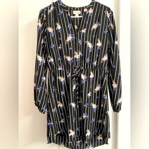 Black & White Striped Maison Jules Dress with Pink and Purple Flowers